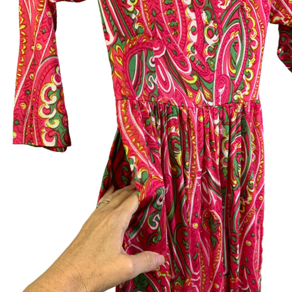 ROBERT ROSENFELD Vintage Red & Green Paisley Maxi Dress - Picture 8 of 16